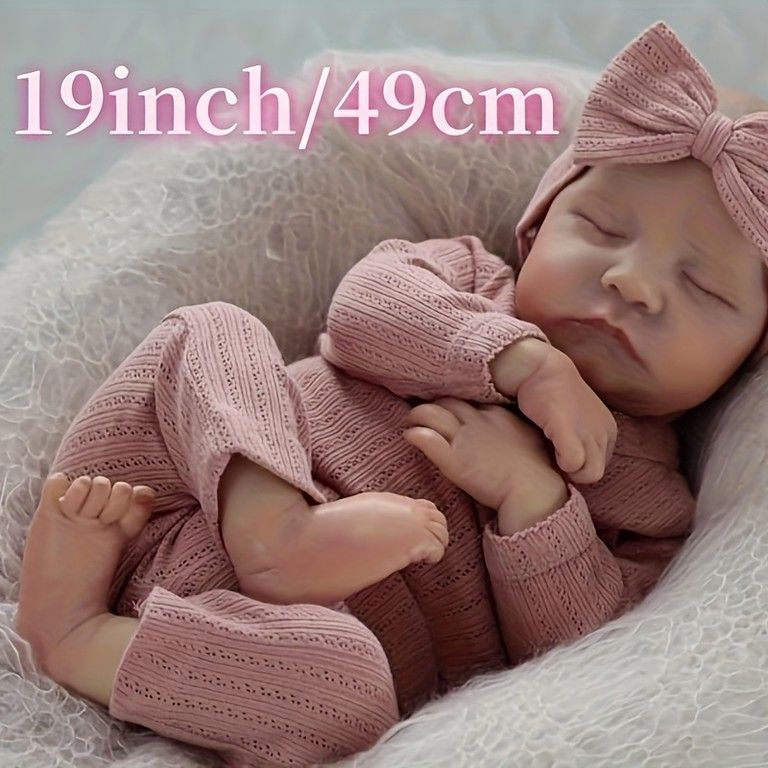 リアルな可愛さ 19インチ リボーンベビードール 49cm 手作りビニール人形 ピンク リアル赤ちゃん人形 新生児 癒やし おもちゃ 誕生日プレゼント 付き