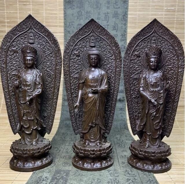 銅器三聖仏西方三聖家居置物如来観音仏