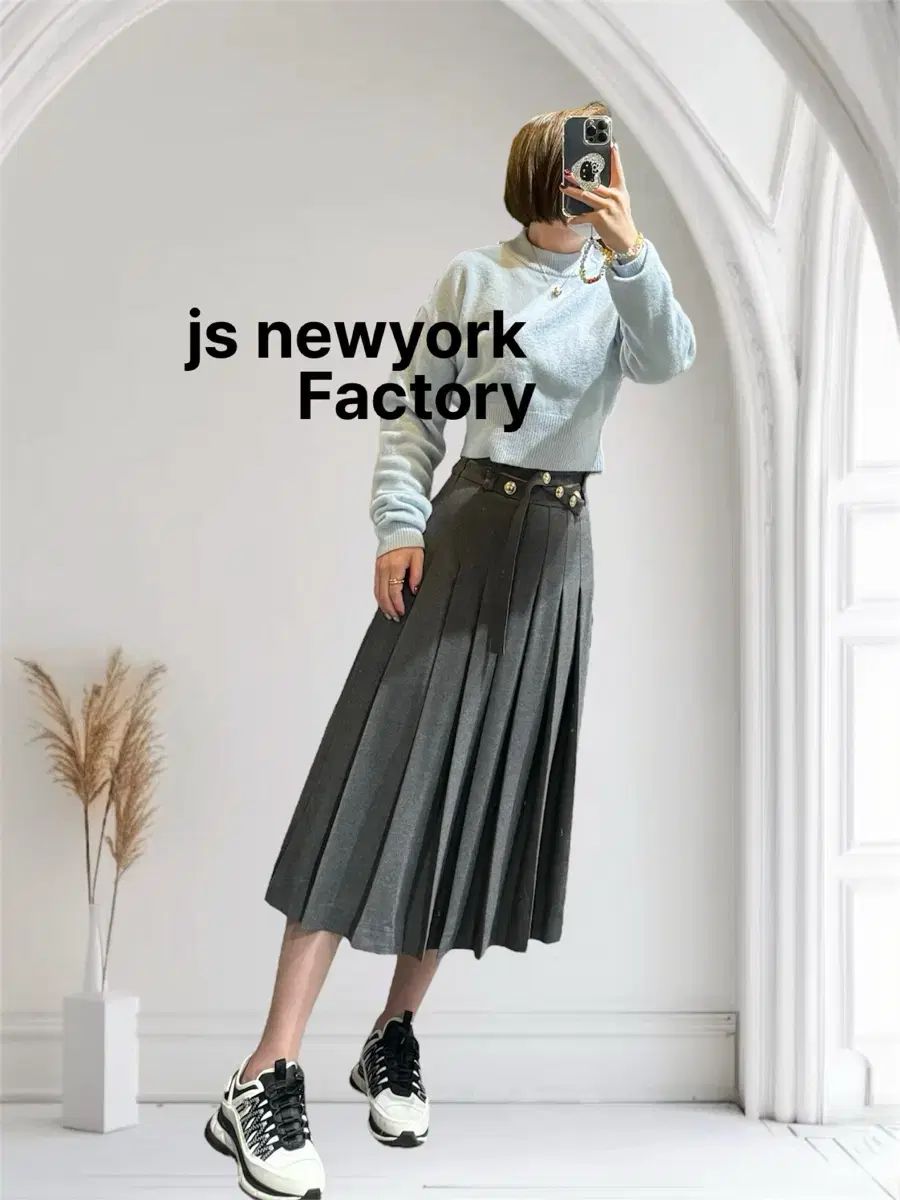 js NEW YORK スタイル 当日発送 メルカリshop取引では対象外 ベルト SET プリーツシャーリング ウール ロングスカート M サイズ