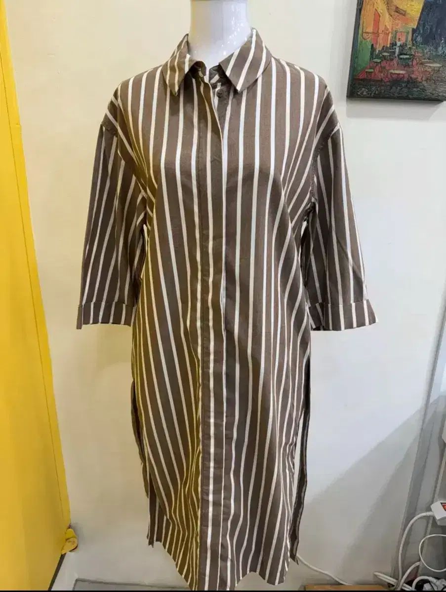 ラフィア프 뒤 마카리 ブラウン ストライプ シャツワンピース