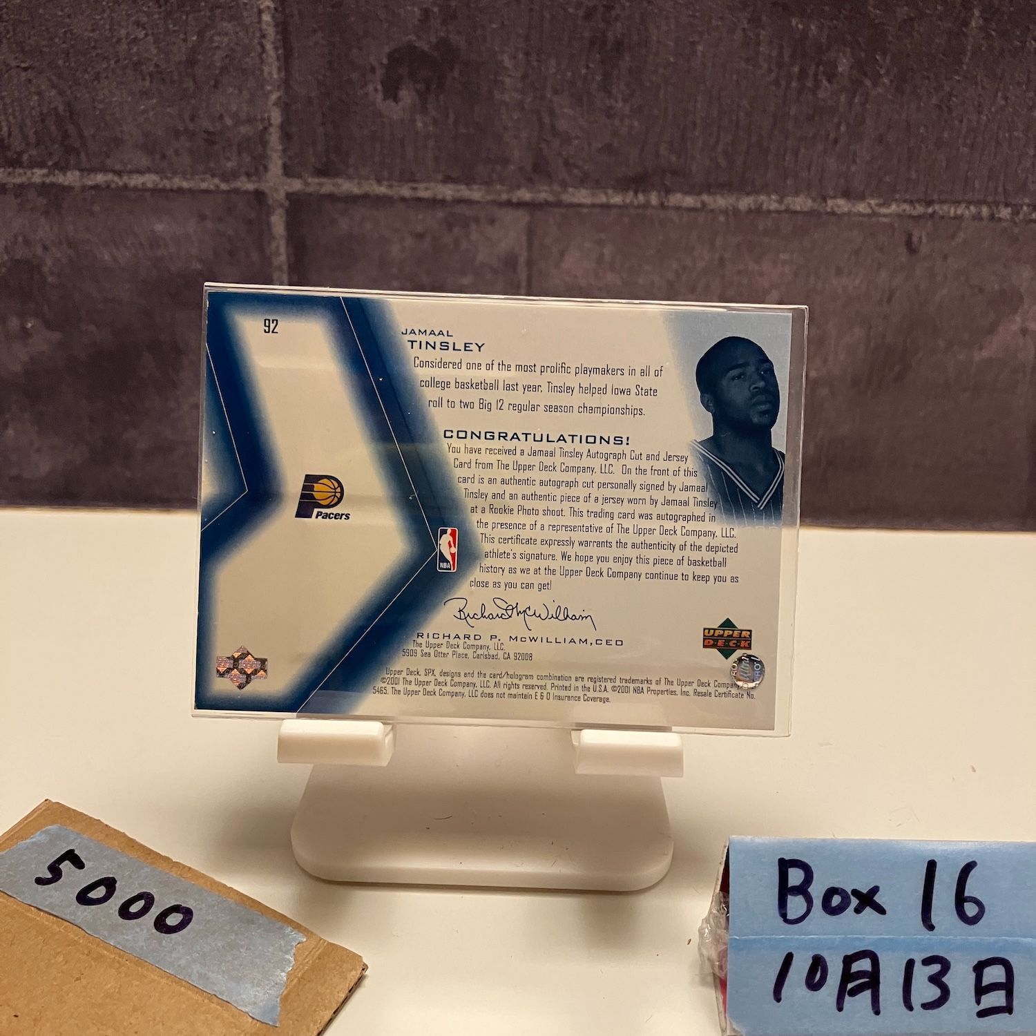 2001 Upper Deck SPx Jamaal Tinsley 763/800 直筆サインカード