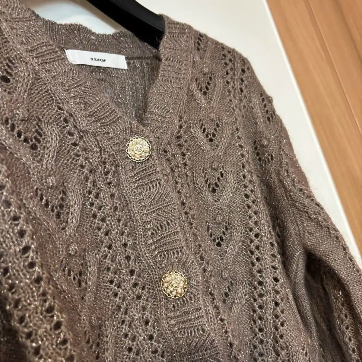 アイディー キッドモヘア パールダイヤモンドアート ラグジュアリー タイムマイン 編み エンブロイダリー カーディガン