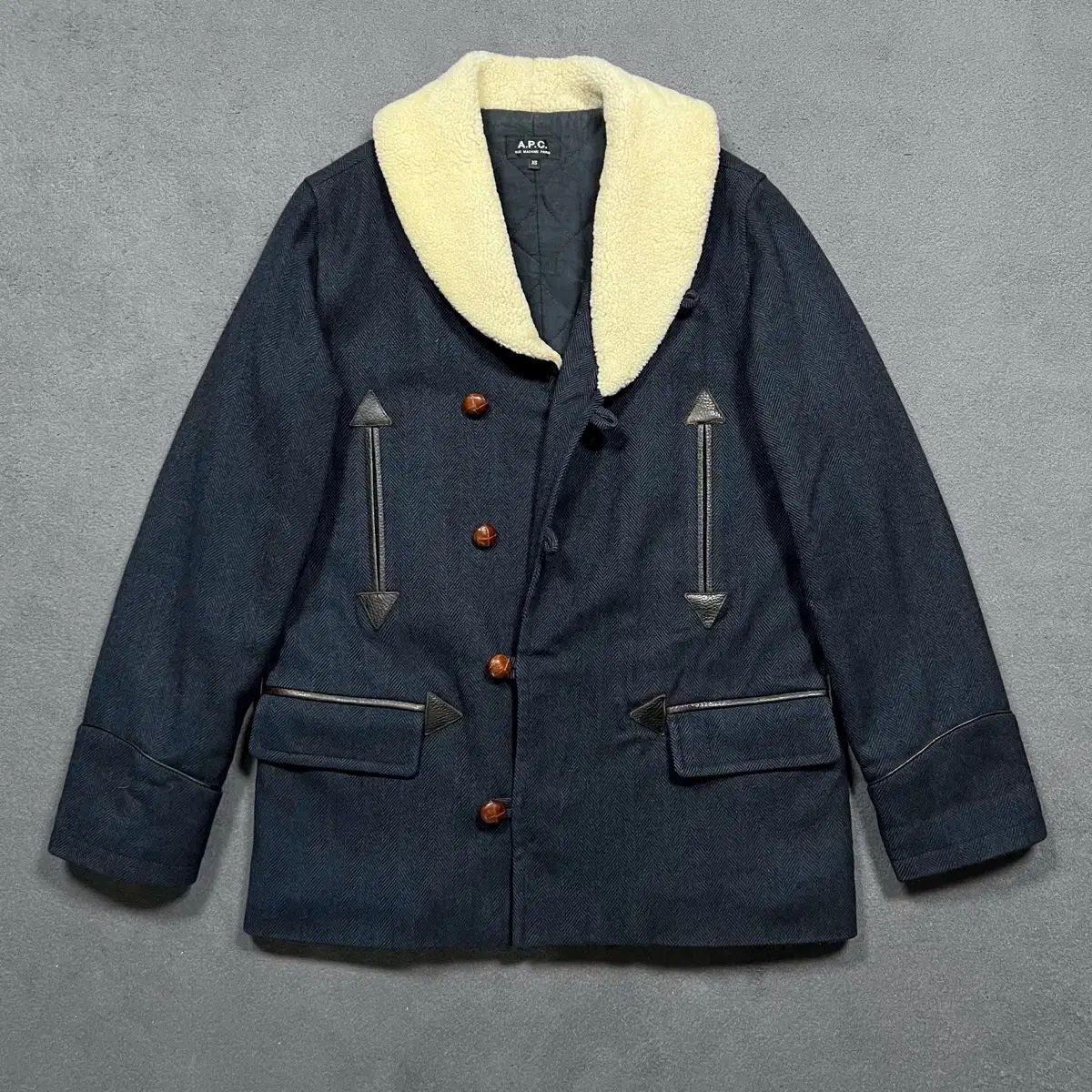 A P C ヘリンボーン シェルパ KARA カラ ウール ハーフ コート ジャケット