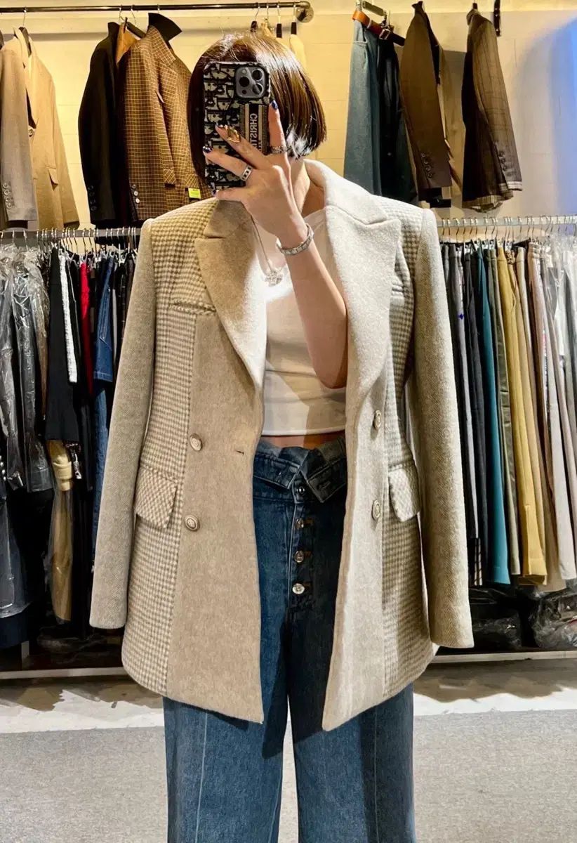 js NEW YORK スター 当日発送 ダブル CHECK バイ ウールジャケット フィット完全キレイ