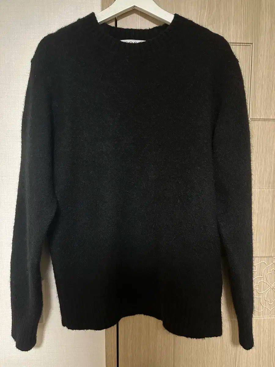 クアー ヘアリー アルパカ ブレンド クルーネック セーター ブラック L