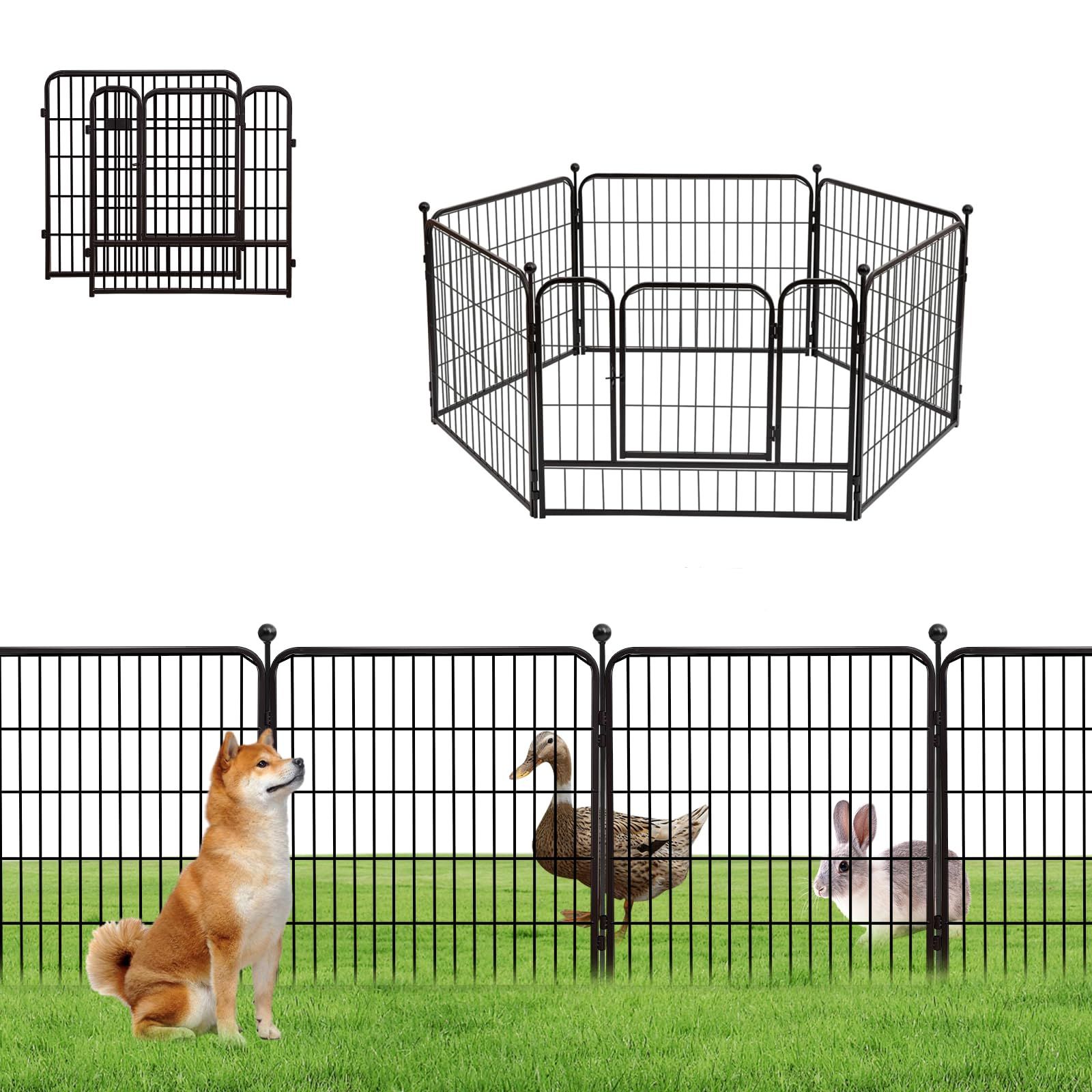 Shinyever 犬 サークル 中大型犬用 犬 ケージ ペットフェンス ペットサークル 犬 ゲージ 幅150 奥行150 高60cm パネル8枚 スチール製 全成長期使用可 複数連結 折り畳み式 組立簡単 ブラック 高さ60cm 8枚