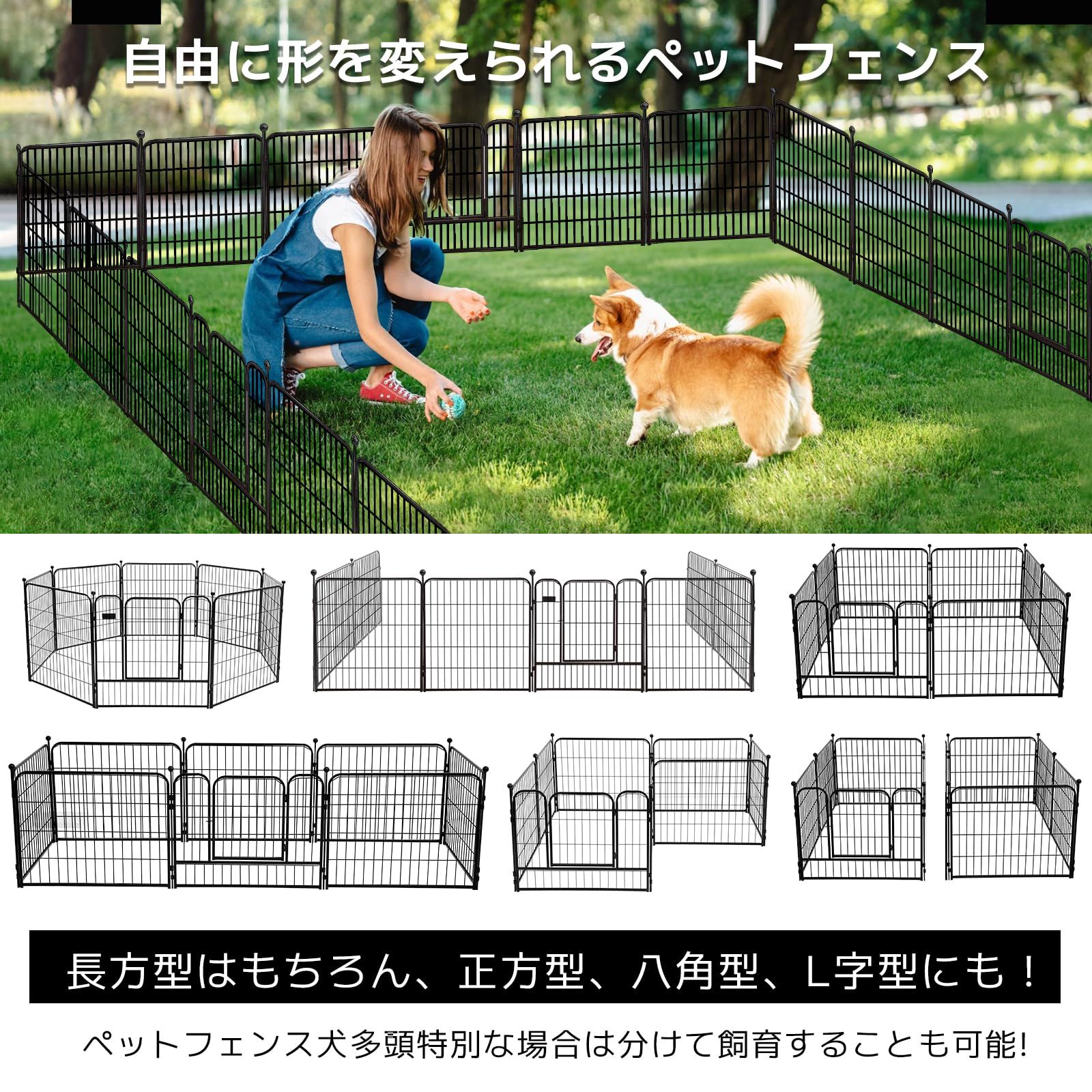 Shinyever 犬 サークル 中大型犬用 犬 ケージ ペットフェンス ペットサークル 犬 ゲージ 幅150 奥行150 高60cm パネル8枚 スチール製 全成長期使用可 複数連結 折り畳み式 組立簡単 ブラック 高さ60cm 8枚