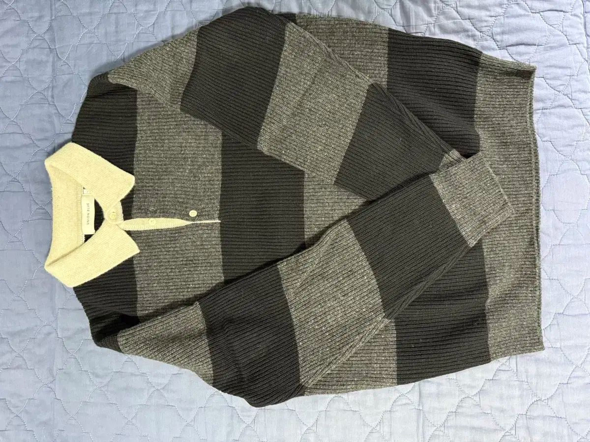 YUNION BLUE ラグビー メリノ ポロ ニット ブラック ストライプ L