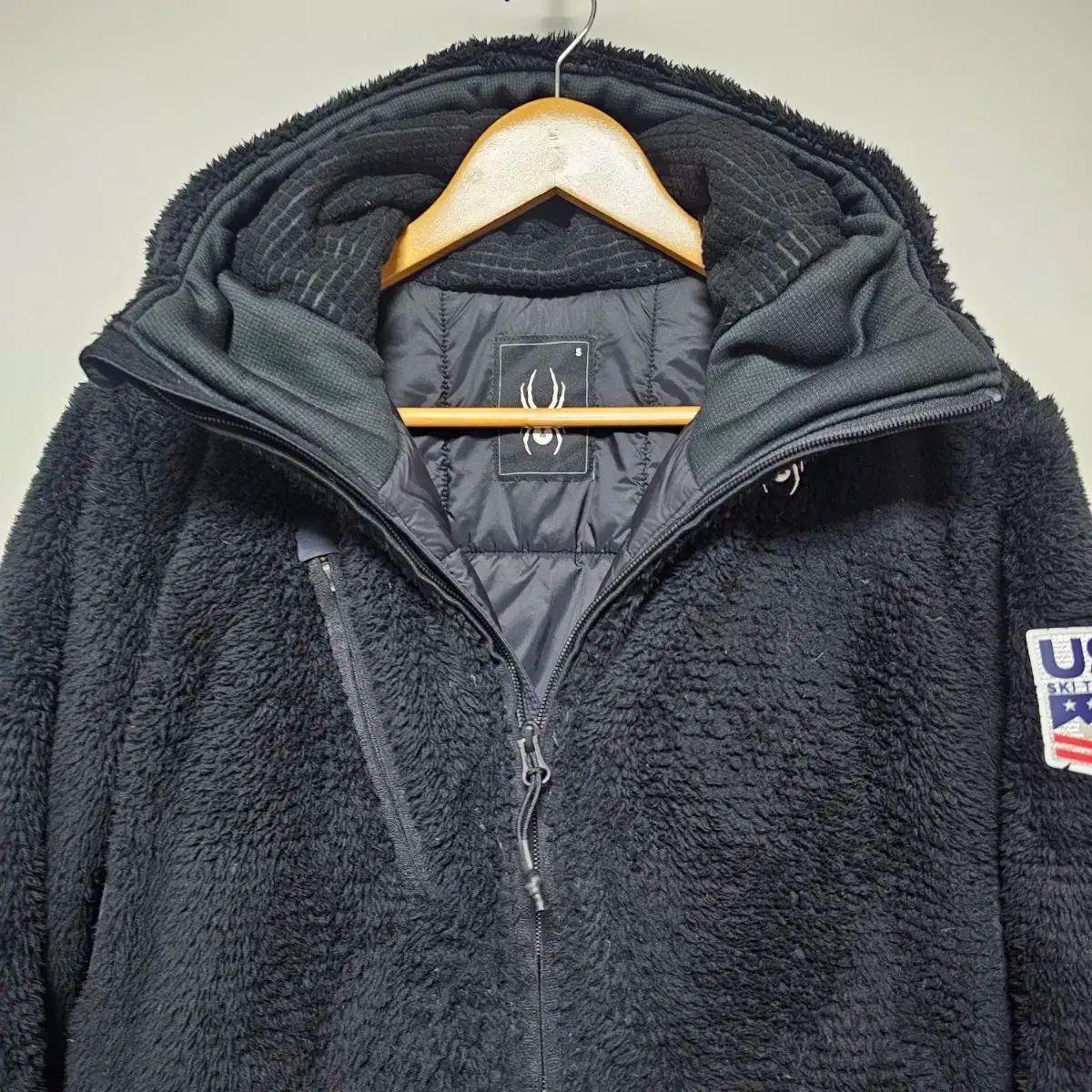 スパイダー US スキーチーム ポーラテック パデッド フリース フーデッド ジップアップ ブラック Sサイズ