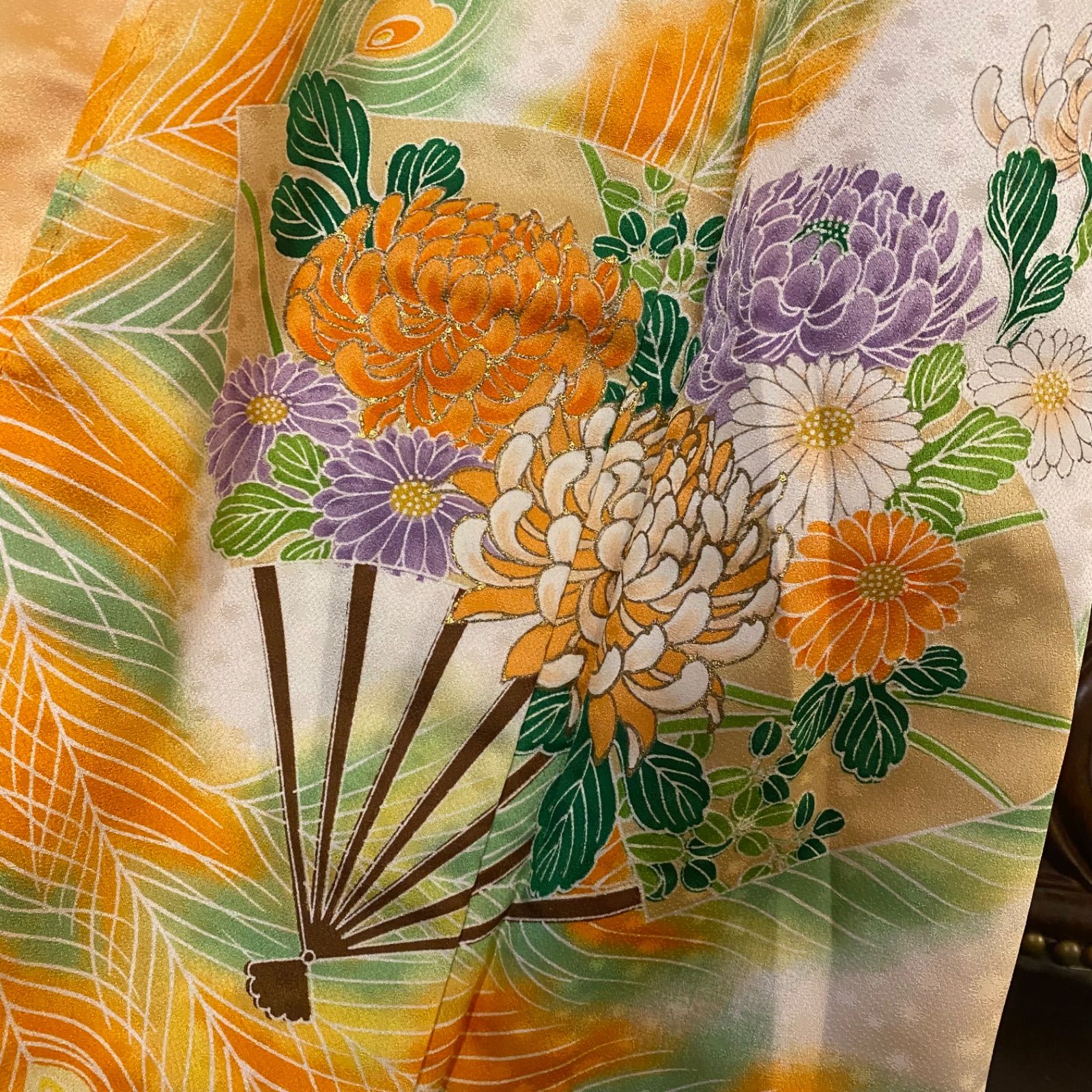  付け下げ 着物 リメイク セミロング ワンピース ドレス 洗える 化繊 帯サッシュベルト付き 和洋折衷 ハンドメイド 陽だまりに咲く花 KW-772 訪問着 付け下げ 着物