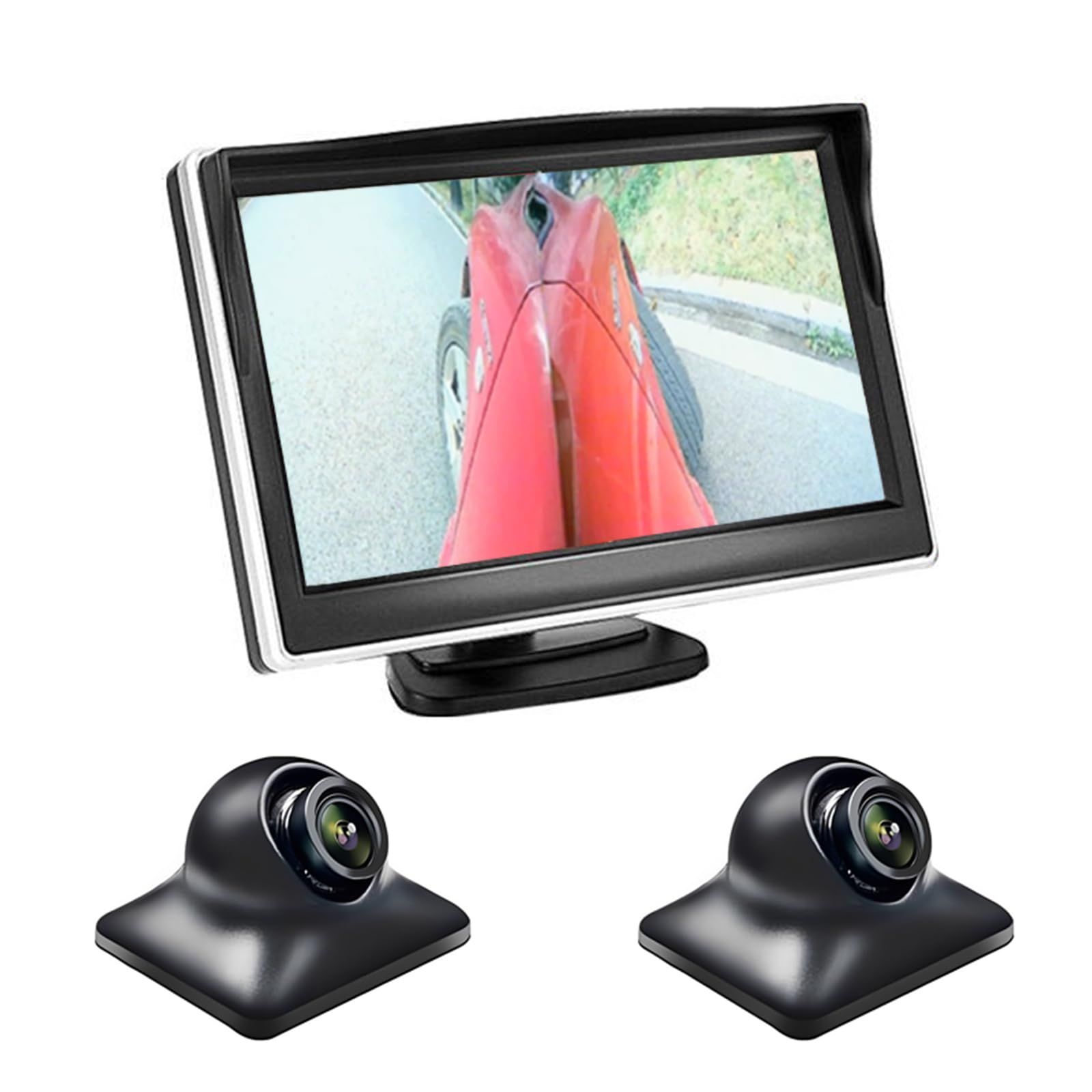 Antion 5インチモニター 2個サイドカメラセット AHD IPS液晶モニター 左右後方死角 広角120° 360度回転 車載カメラ 録画機能あり 暗視機能搭載 配線簡単 向け駐車支援システム 12V 日本語説明書 シルバー