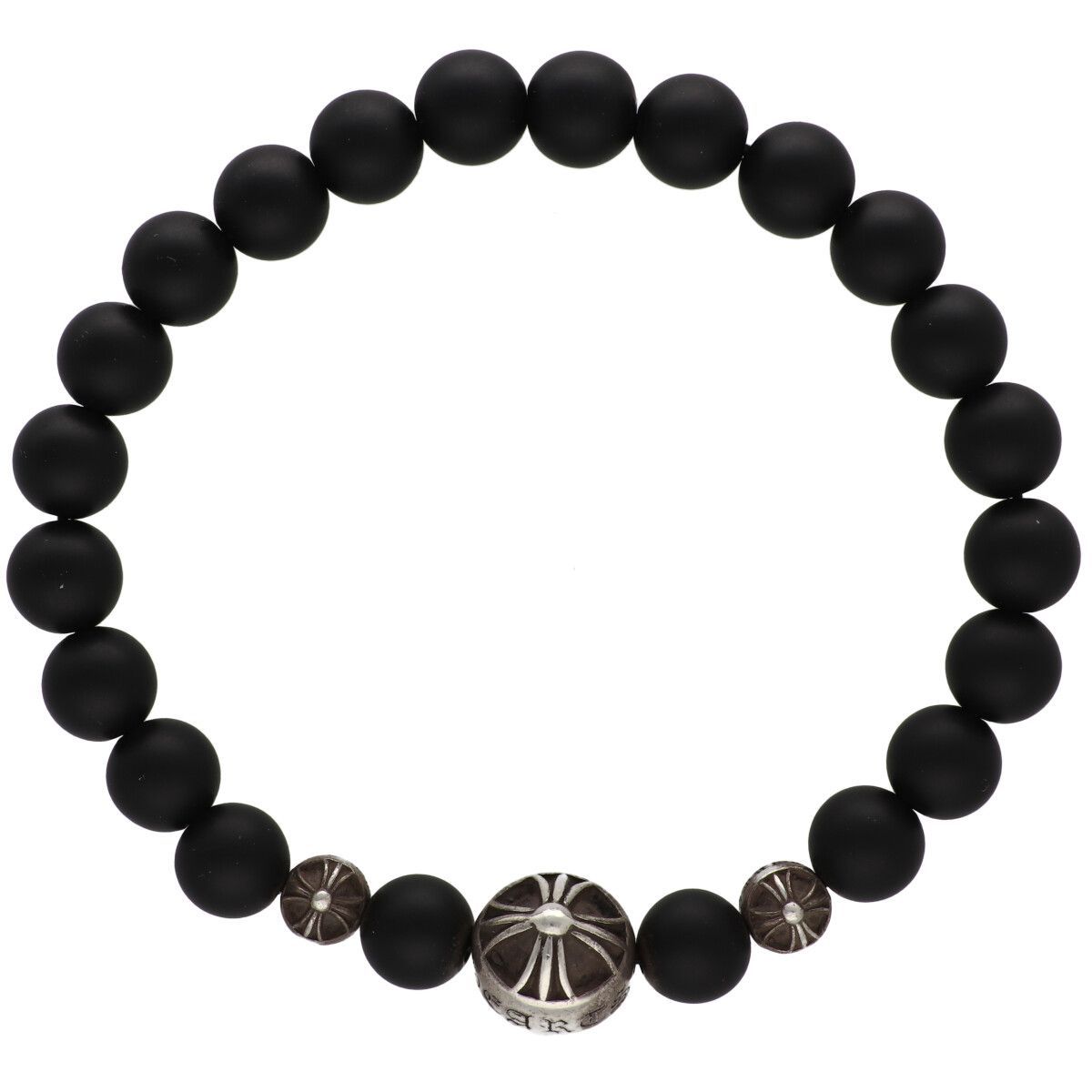 CHROME HEARTS クロムハーツ 8mm ビーズブレスレット オニキス SV925 シルバー マットブラック 黒 クロスボール 25033629 RS