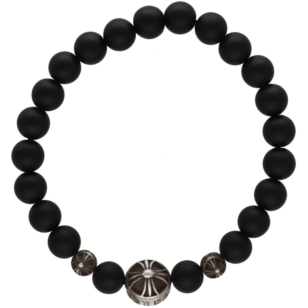 CHROME HEARTS クロムハーツ 8mm ビーズブレスレット オニキス SV925 シルバー マットブラック 黒 クロスボール 25033629 RS