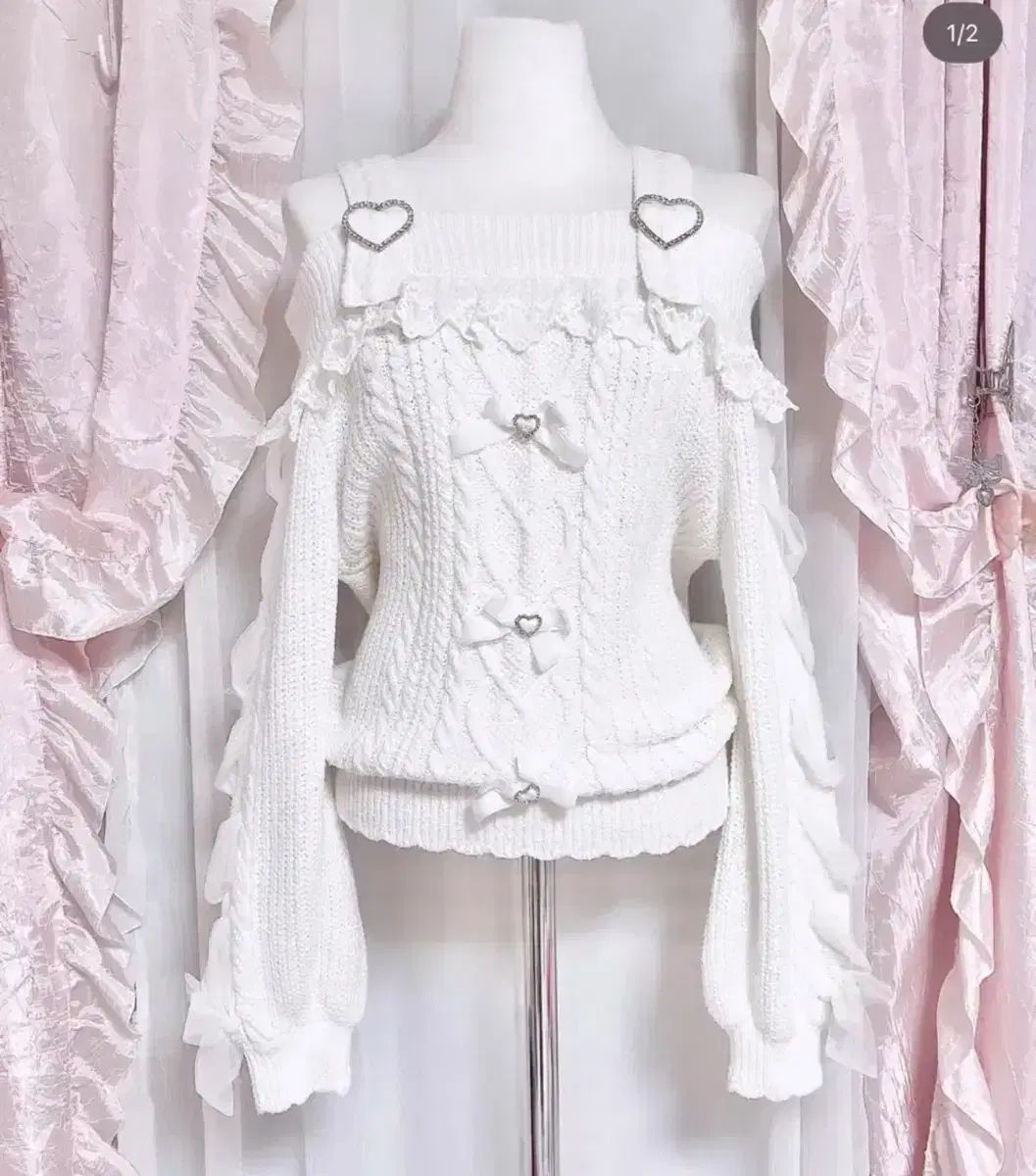 リズリサ ハートバックル オフショルダー ニット ブラウス スカート セットアップ 量産型 ヴィンテージ