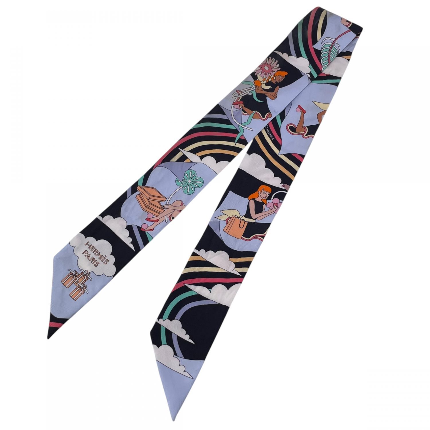 HERMES エルメス リボン ネクタイ スカーフ ツイリースカーフ ブルー ブラック 24028140 YM