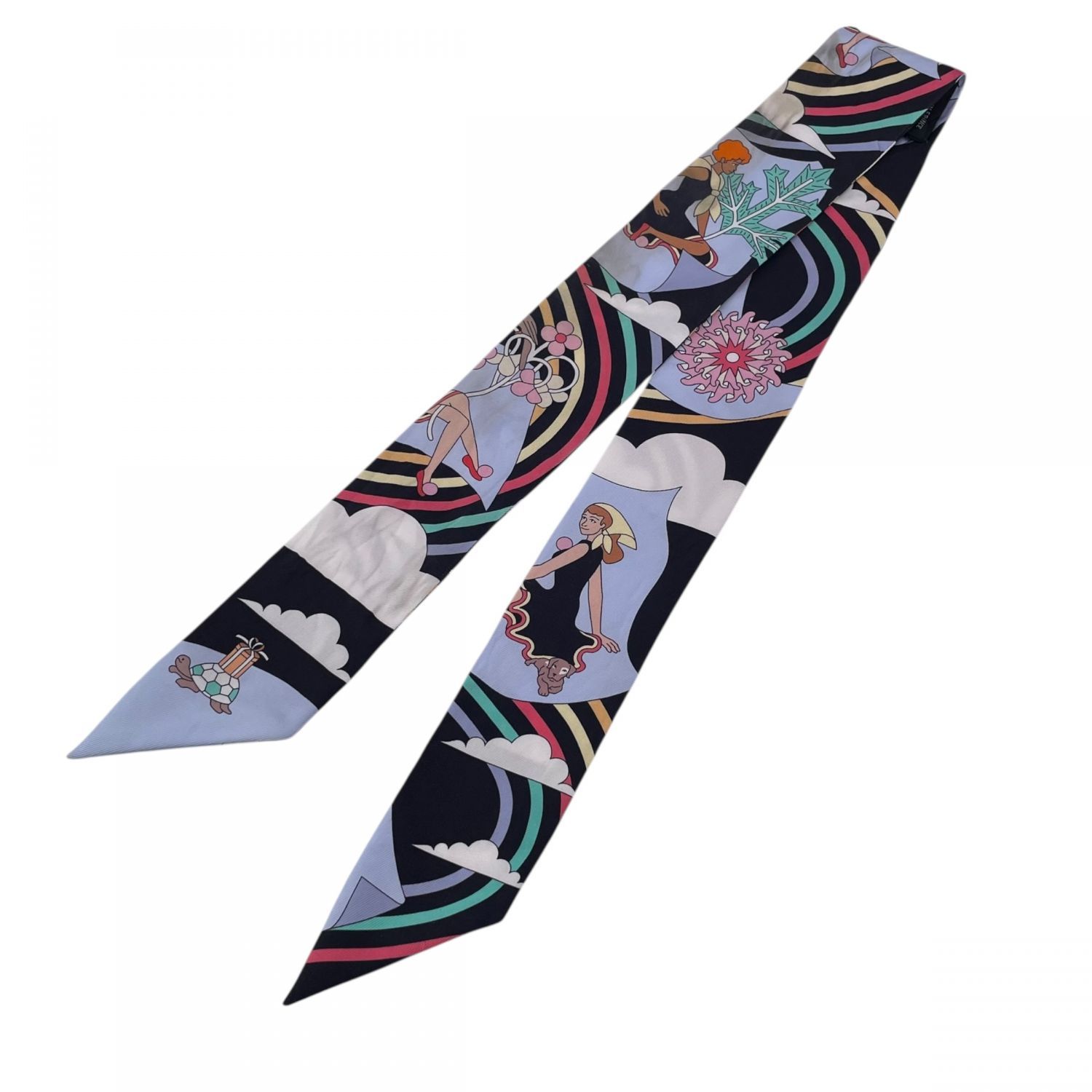 HERMES エルメス リボン ネクタイ スカーフ ツイリースカーフ ブルー ブラック YM