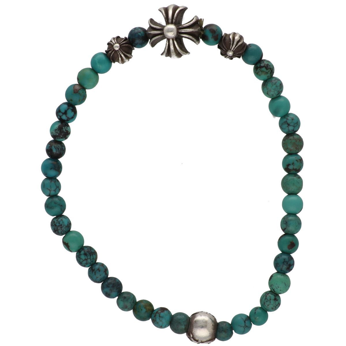 CHROME HEARTS クロムハーツ 4mm ビーズブレスレット ターコイズ SV925 シルバー グリーン ブルー クロスボール 25032773 RS