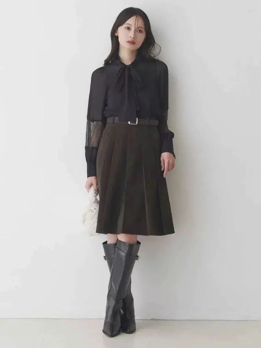 Mercuryduo スウェード 素材 ディープ ブラウン プリーツ スカート 55