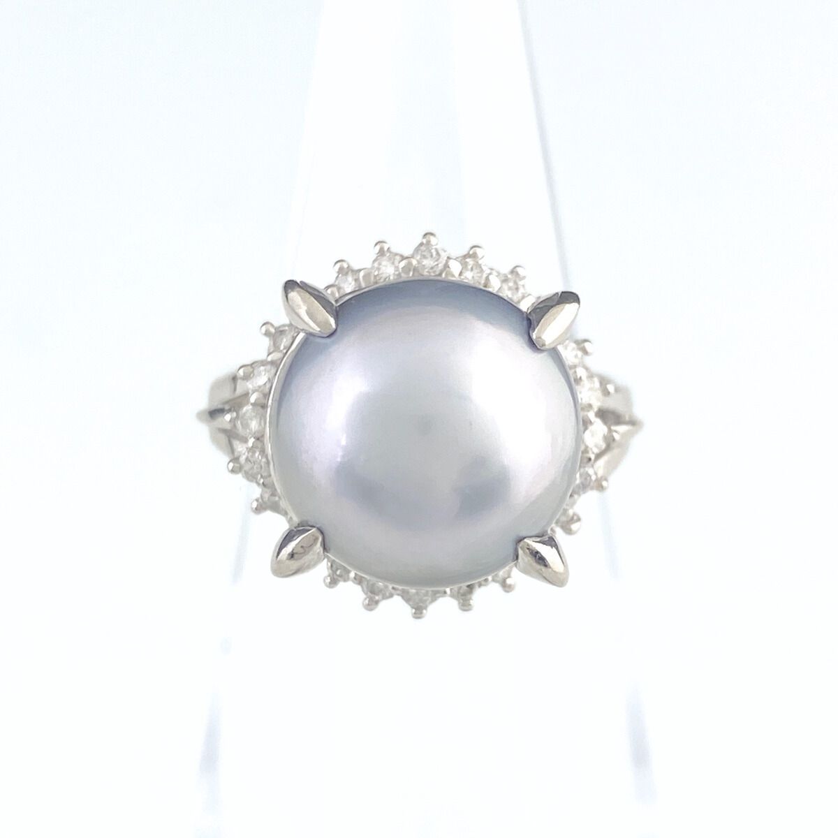 パール デザインリング プラチナ 指輪 メレダイヤ リング 13.5号 Pt900 パール ダイヤモンド レディース