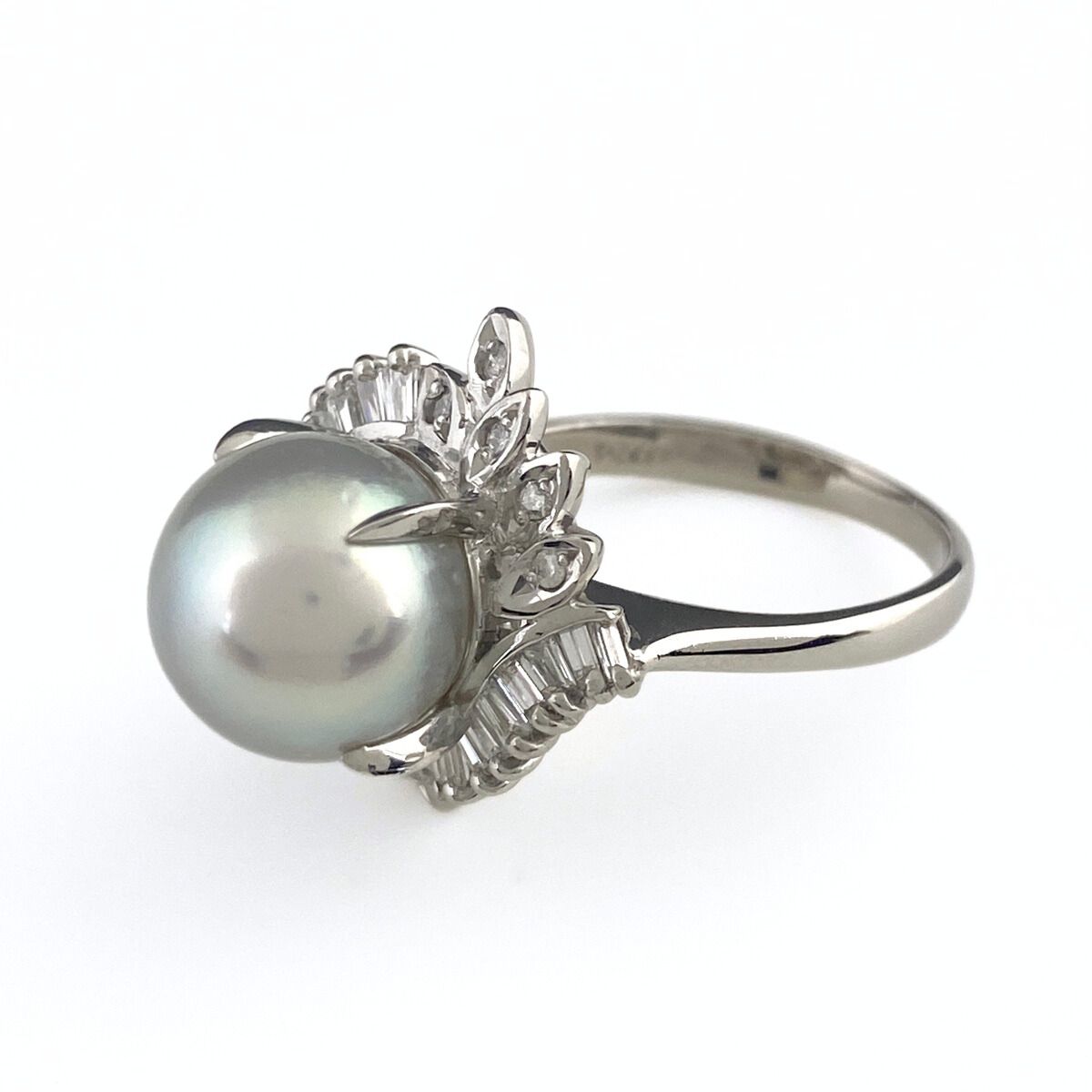 パール デザインリング プラチナ 指輪 メレダイヤ 真珠 リング 11号 Pt900 パール ダイヤモンド レディース