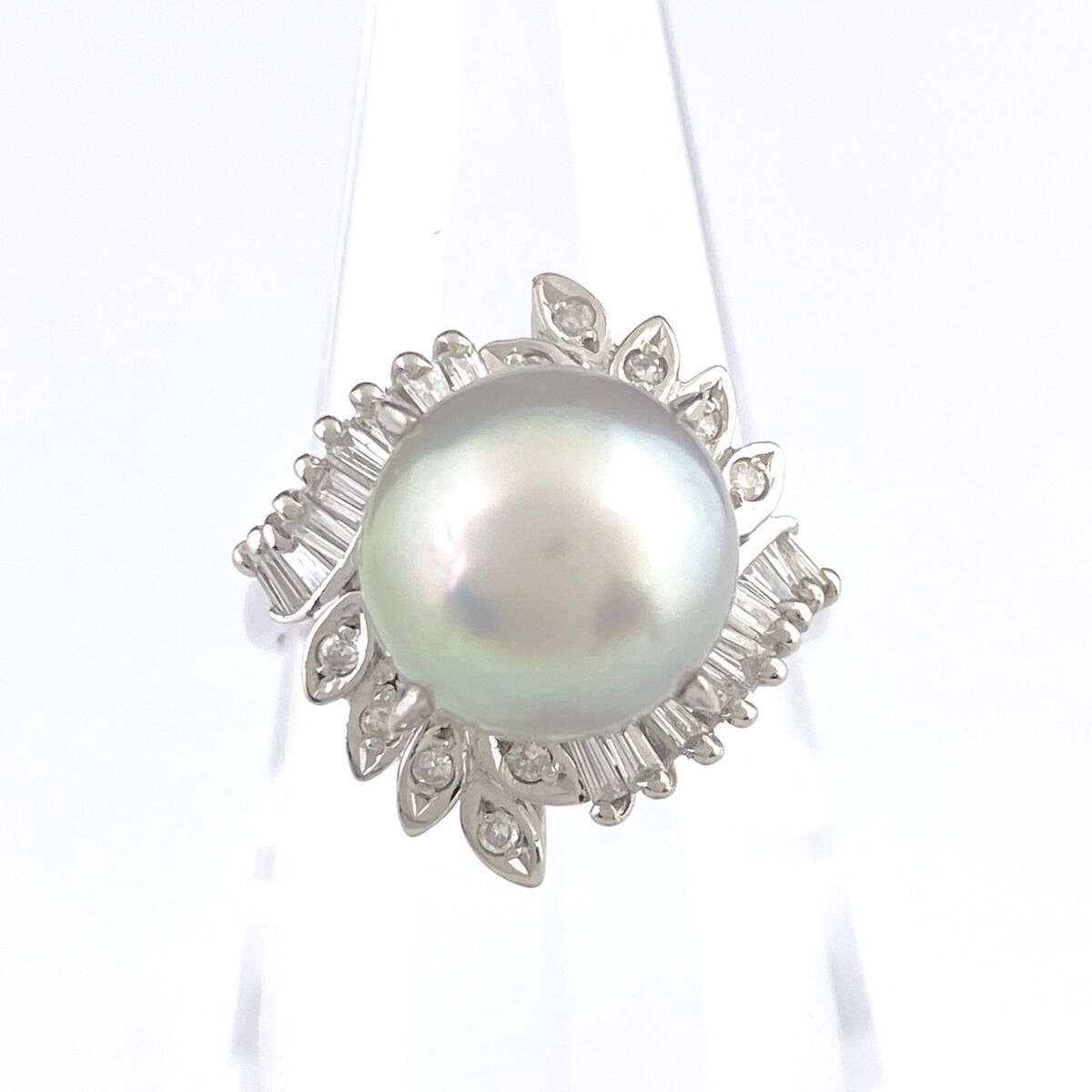 パール デザインリング プラチナ 指輪 メレダイヤ 真珠 リング 11号 Pt900 パール ダイヤモンド レディース