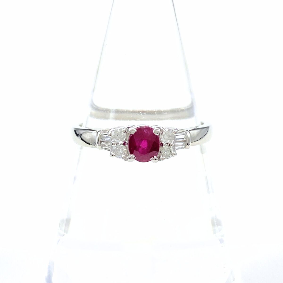 ルビー デザインリング プラチナ 指輪 メレダイヤ リング 17.5号 Pt900 ルビー ダイヤモンド レディース