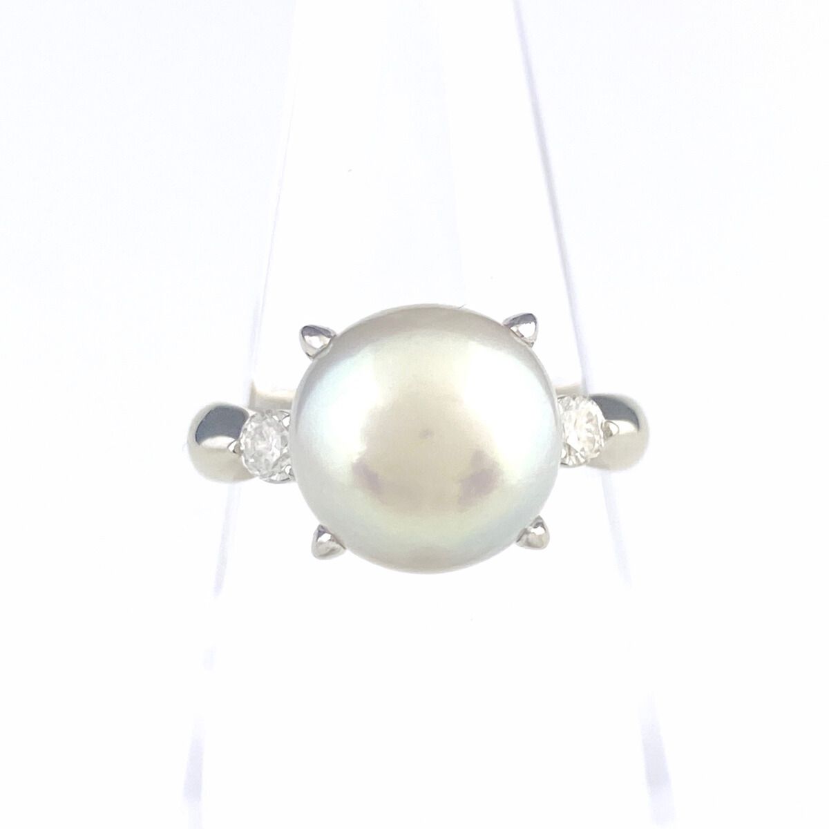 パール デザインリング プラチナ 指輪 メレダイヤ 真珠 リング 10.5号 Pt900 パール ダイヤモンド レディース