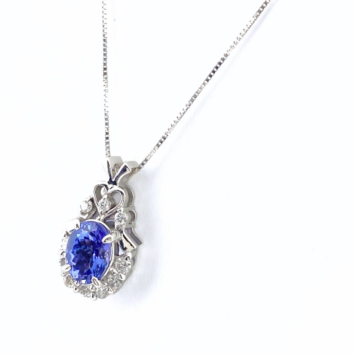 タンザナイト デザインネックレス WG ホワイトゴールド ペンダント メレダイヤ ダイヤモンド ネックレス K18 WG タンザナイト レディース
