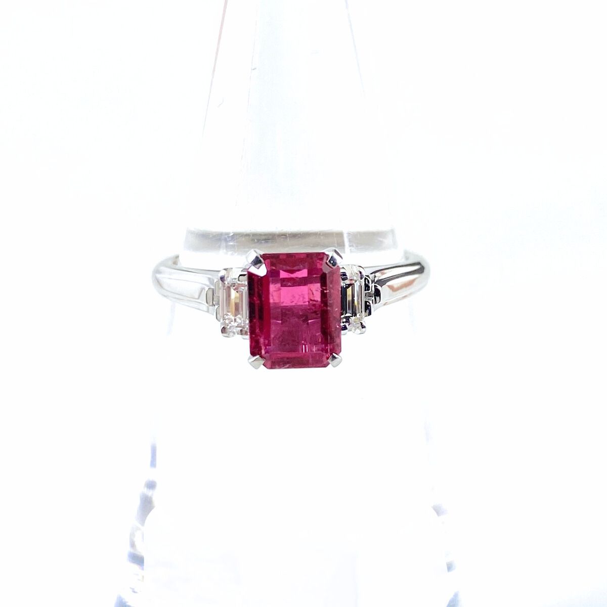 レッドトルマリン デザインリング プラチナ 指輪 メレダイヤ リング 13号 Pt900 ダイヤモンド レッドトルマリン レディース