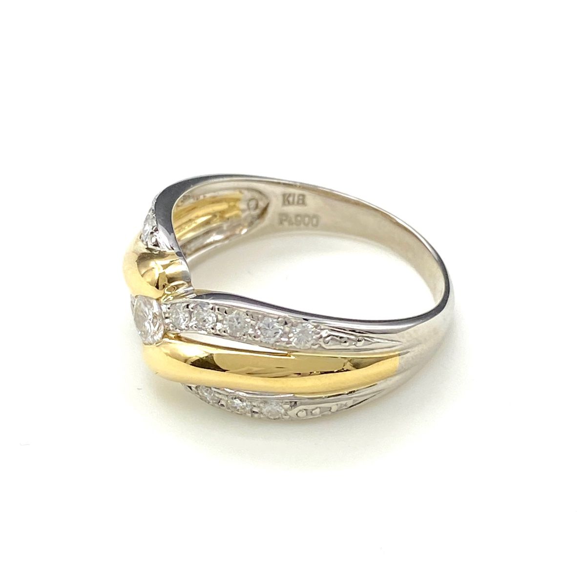 メレダイヤ デザインリング プラチナ YG イエローゴールド 指輪 リング 16号 Pt900 K18 ダイヤモンド レディース
