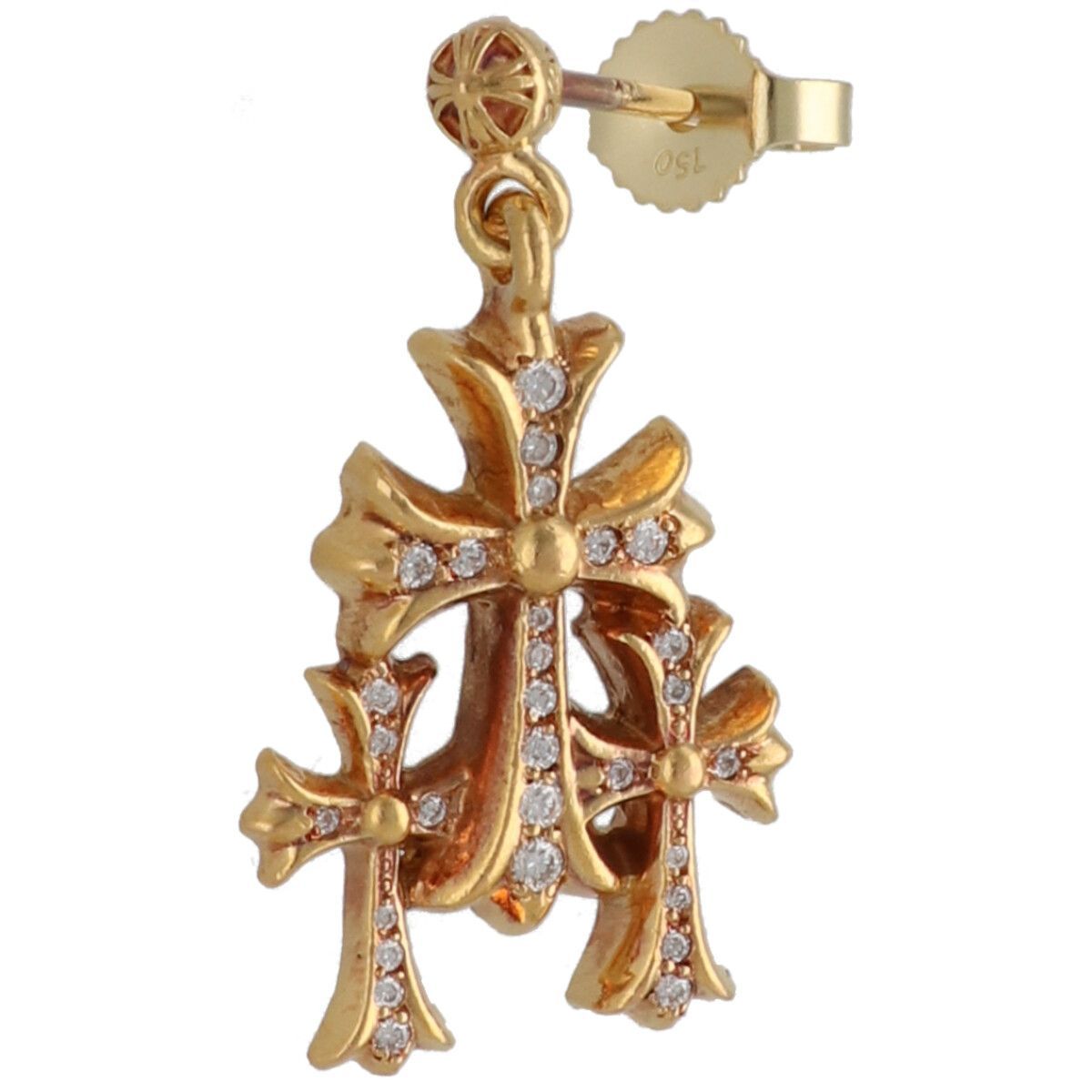 【中古】 CHROME HEARTS クロムハーツ トリプルCHクロス ドロップピアス 22K ゴールド ダイヤモンド アクセサリー 25033442 RS