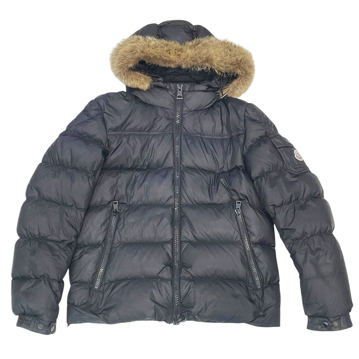 MONCLER モンクレール MARQUE ダウンジャケット 黒 サイズ2 コヨーテファー D20914041505 539CF ダブルジップ フード取り外し 25013970 MK