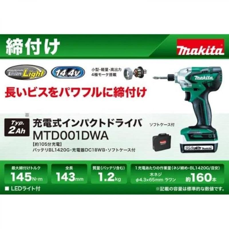 マキタ 14.4V 充電式インパクトドライバ MTD001DWA 1台 0