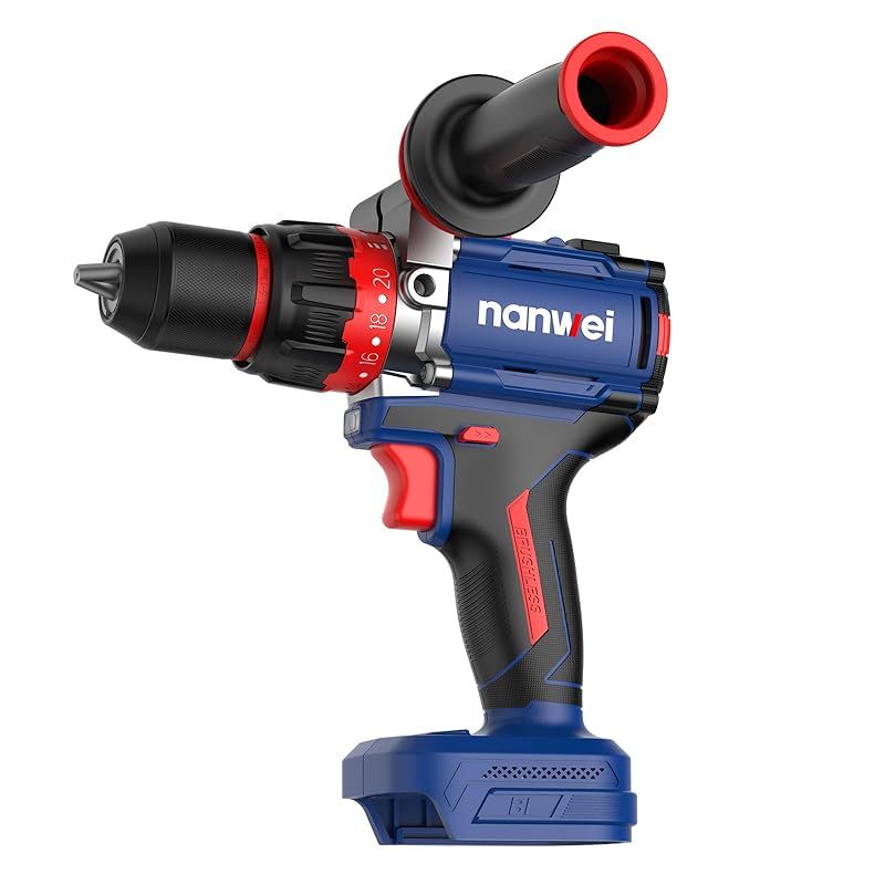 NANWEI コードレス振動ドライバドリル 最大トルク120Nm コンクリート 金属 木材穿孔 マキタ18Vバッテリー対応 充電式ドライバードリル 電動ドリル ブラシレスモーター キックバック防止機能 無段変速 20 2段クラッチ調整 高輝度LED照明 1