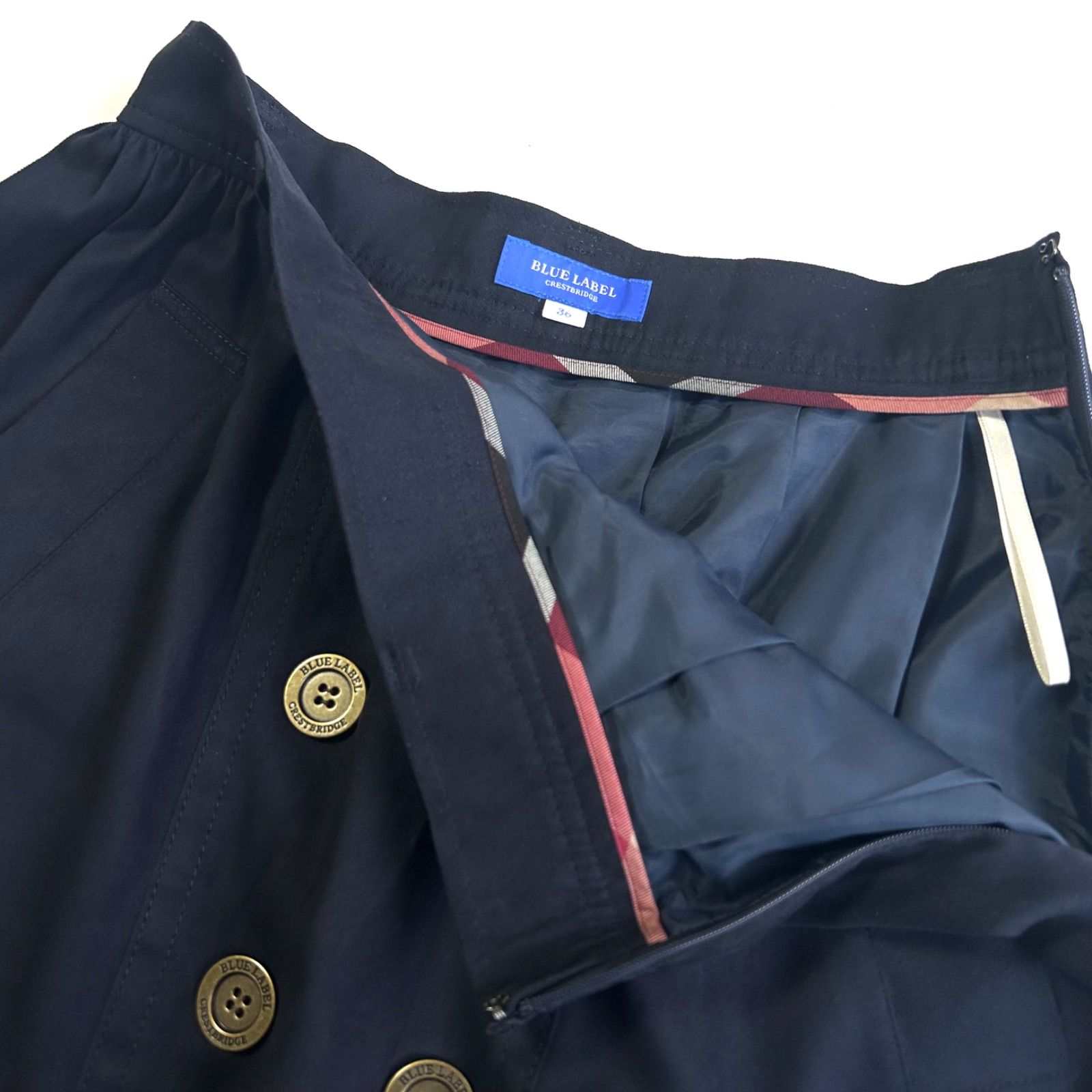 【美品✨】ブルーレーベルクレストブリッジ　フレアスカート　金ボタン　36 S ◎価格交渉OK◎【美品】BLUE LABEL CRESTBRIDGE ブルーレーベル