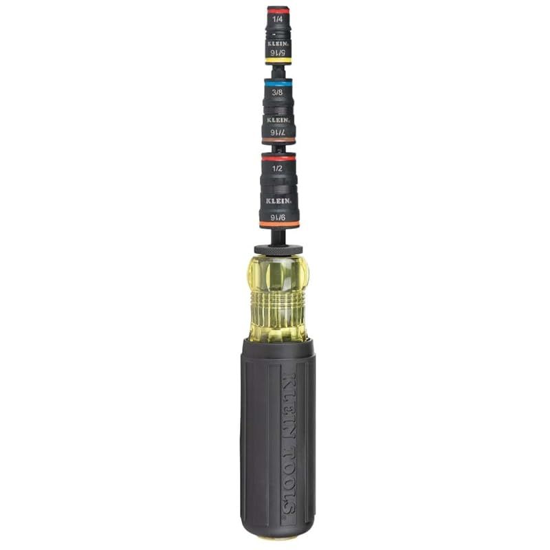 Klein Tools 32910 インパクトドライバー 7イン1 SAEインパクトソケットセット ハンドル付き フリップソケット 1 4 5 16 3 8 7 16 1 2 と 9 16インチ ナットドライバーサイズ 1 4インチビットホルダー 0 LLC-HASEGAWATOSO_COM