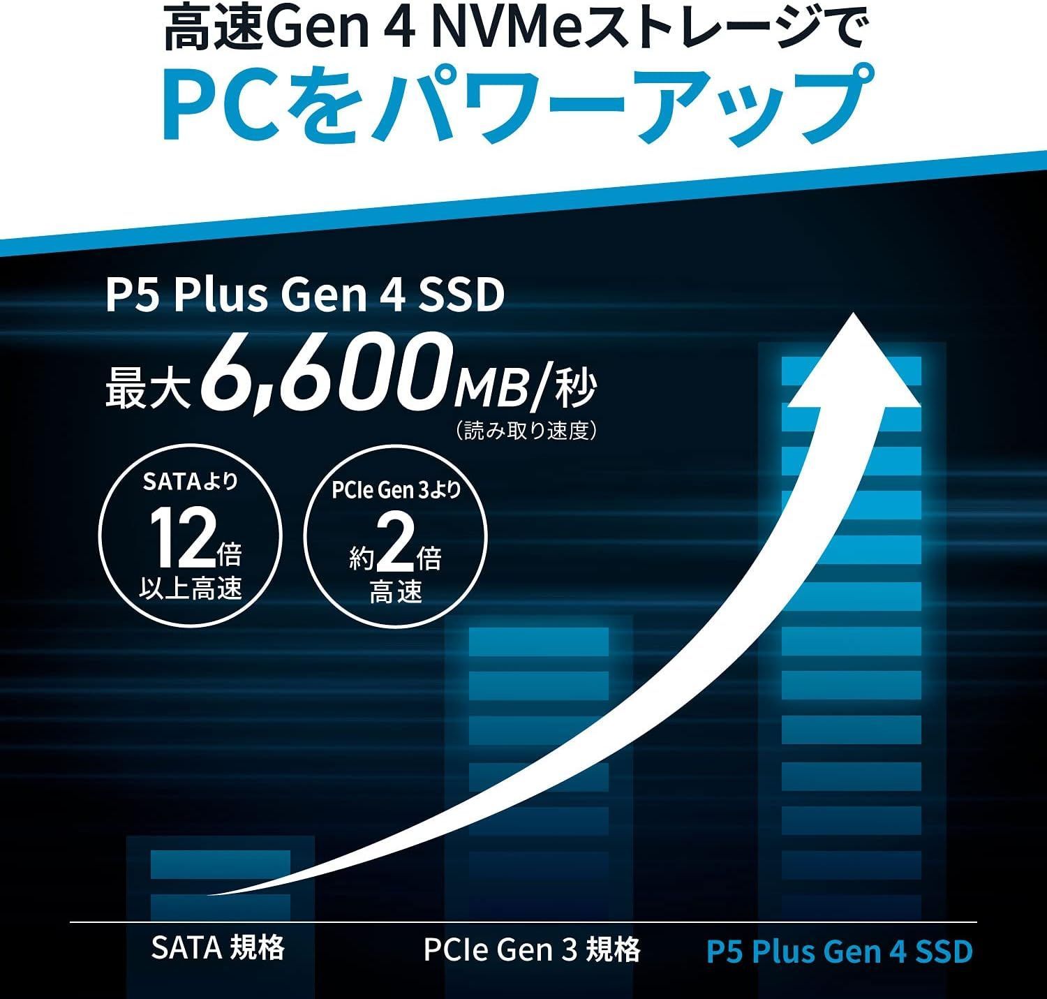 Crucial P5 Plus 新型PS5 PS5動作 済み 2TB SSD PCIe Gen4 最大転送速度 6 600MB 秒 NVMe M.2 2280 内蔵 CT2000P5PSSD8JP
