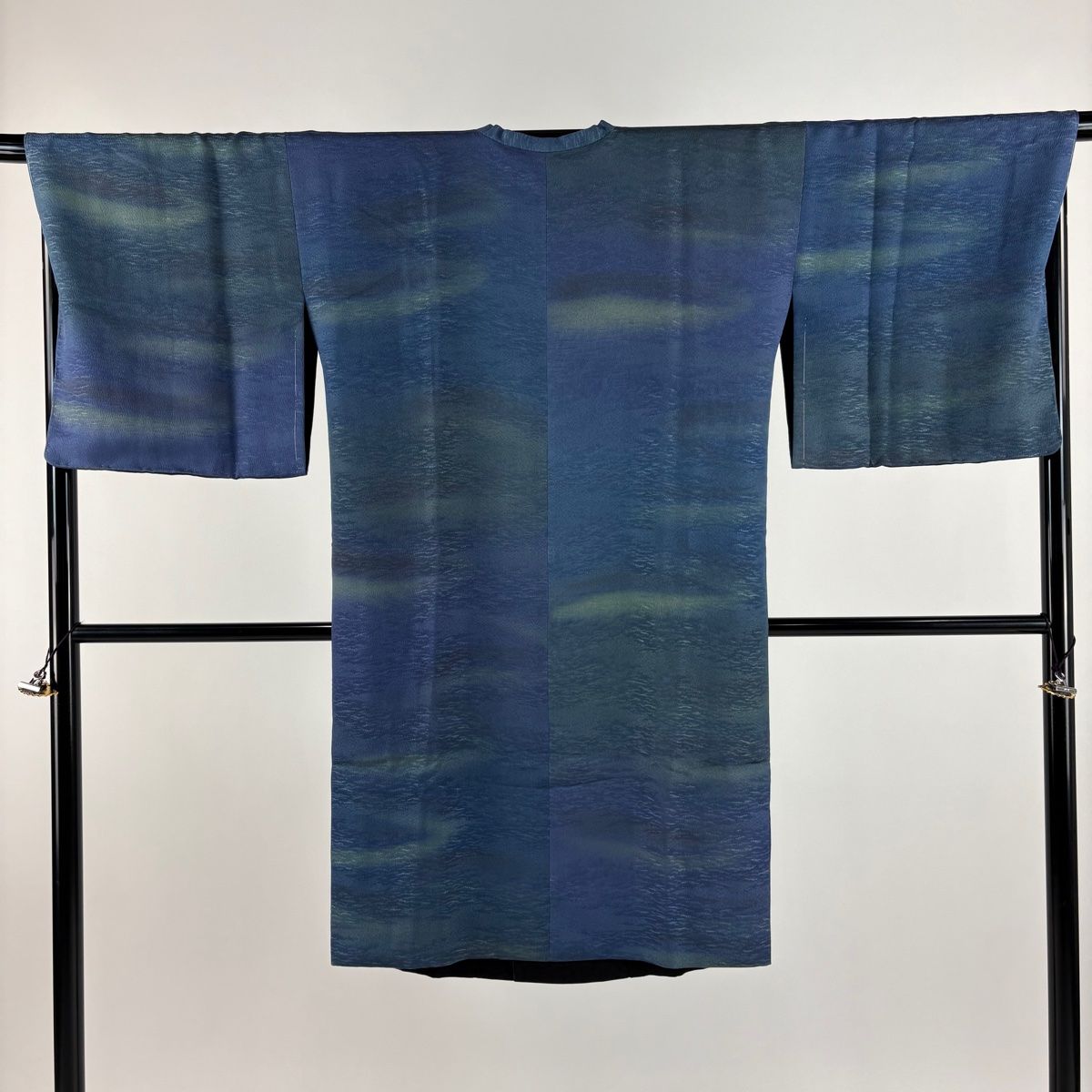 道行 身丈111.5cm 裄丈69cm L 和装コート 角衿 リバーシブル 霞 ぼかし 青緑 正絹