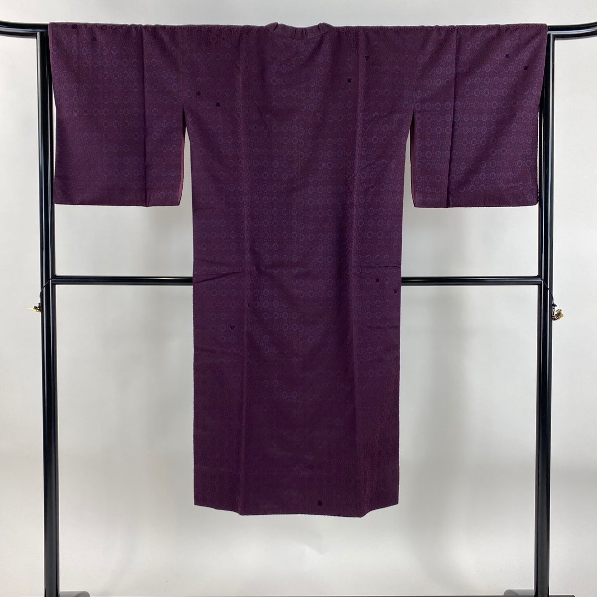 道行 身丈128.5cm 裄丈64cm M 和装コート 角衿 ショール付 花 菱 紫 正絹