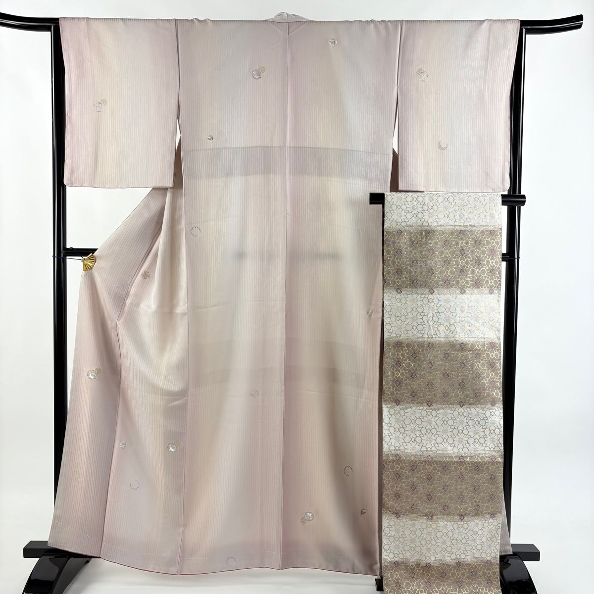 付下げ 身丈162 cm 裄丈65 M 袷 名古屋帯セット 雪輪 兎 金銀糸 ぼかし 薄ピンク 正絹 秀品