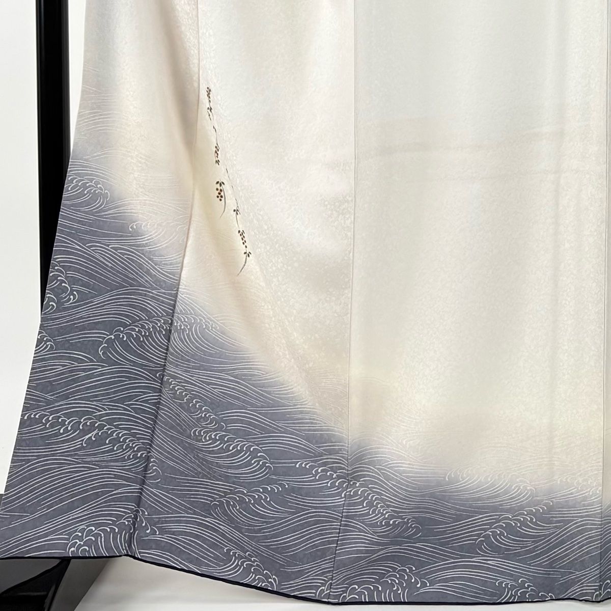 付下げ 身丈167cm 裄丈69cm L 袷 袋帯セット ふき綿仕立て 葉と実 金銀彩 ぼかし クリーム 正絹 秀品
