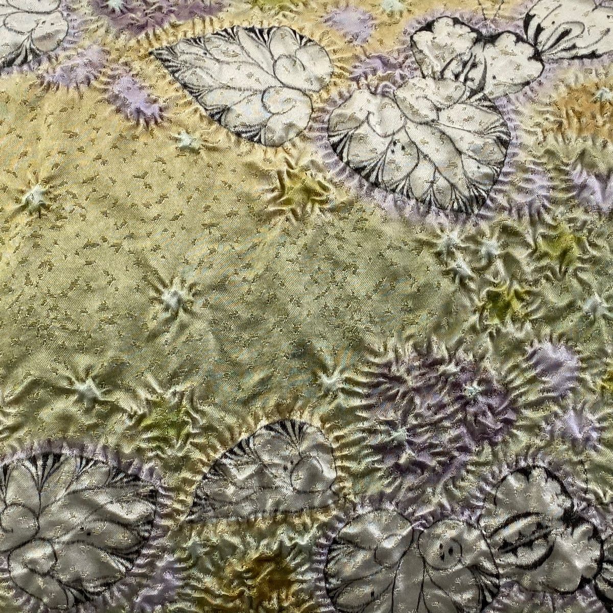 袋帯 初代 久保田一竹 落款 辻が花 金糸 黄色 お太鼓柄 正絹