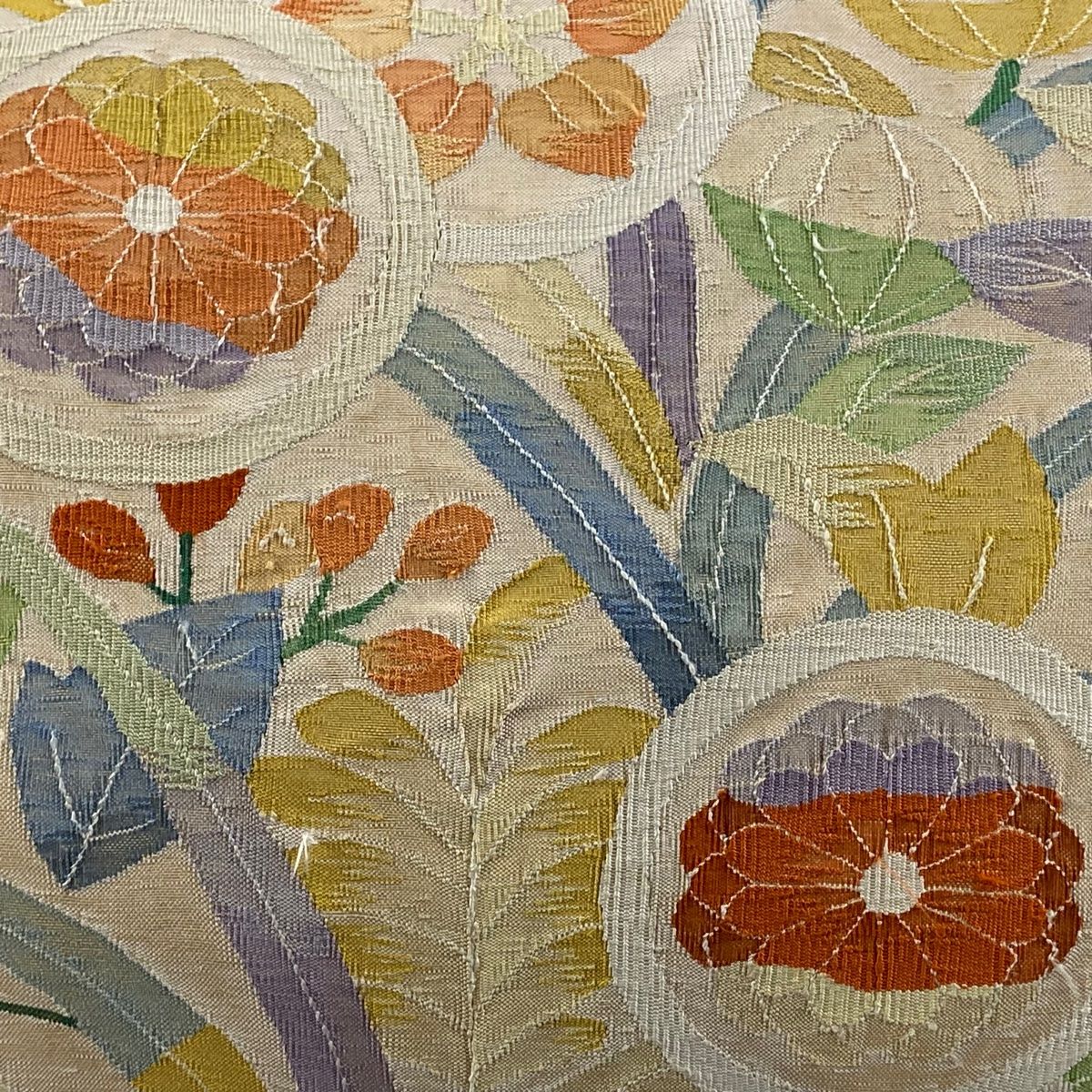 袋帯 秀品 関西仕立て 草花 金糸 オレンジ お太鼓柄 正絹