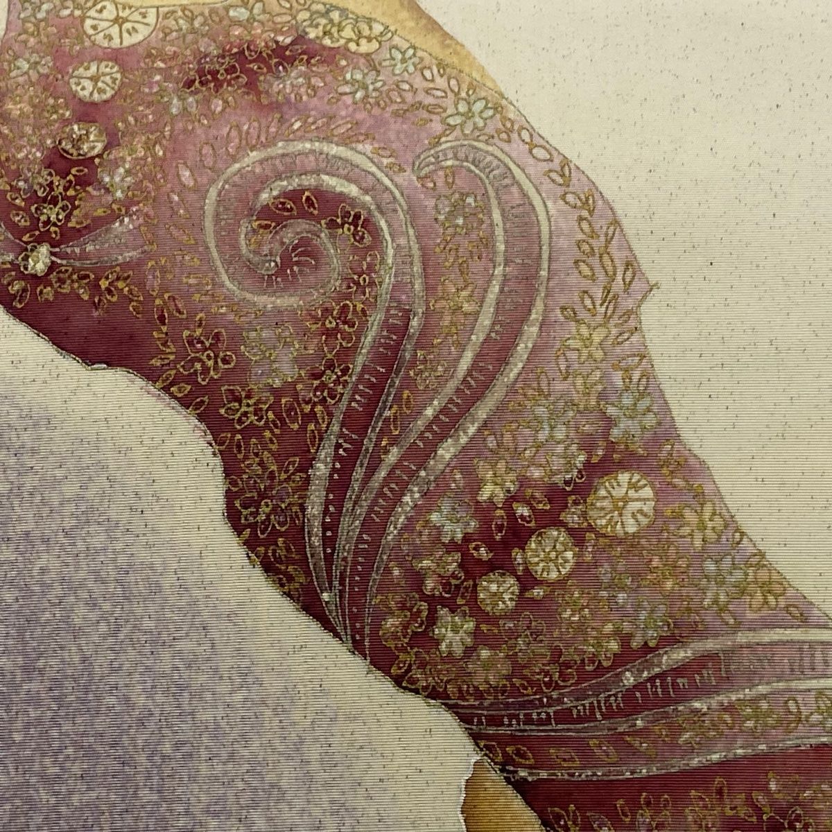 名古屋帯 秀品 草花 道長取り 金銀彩 薄紫 正絹