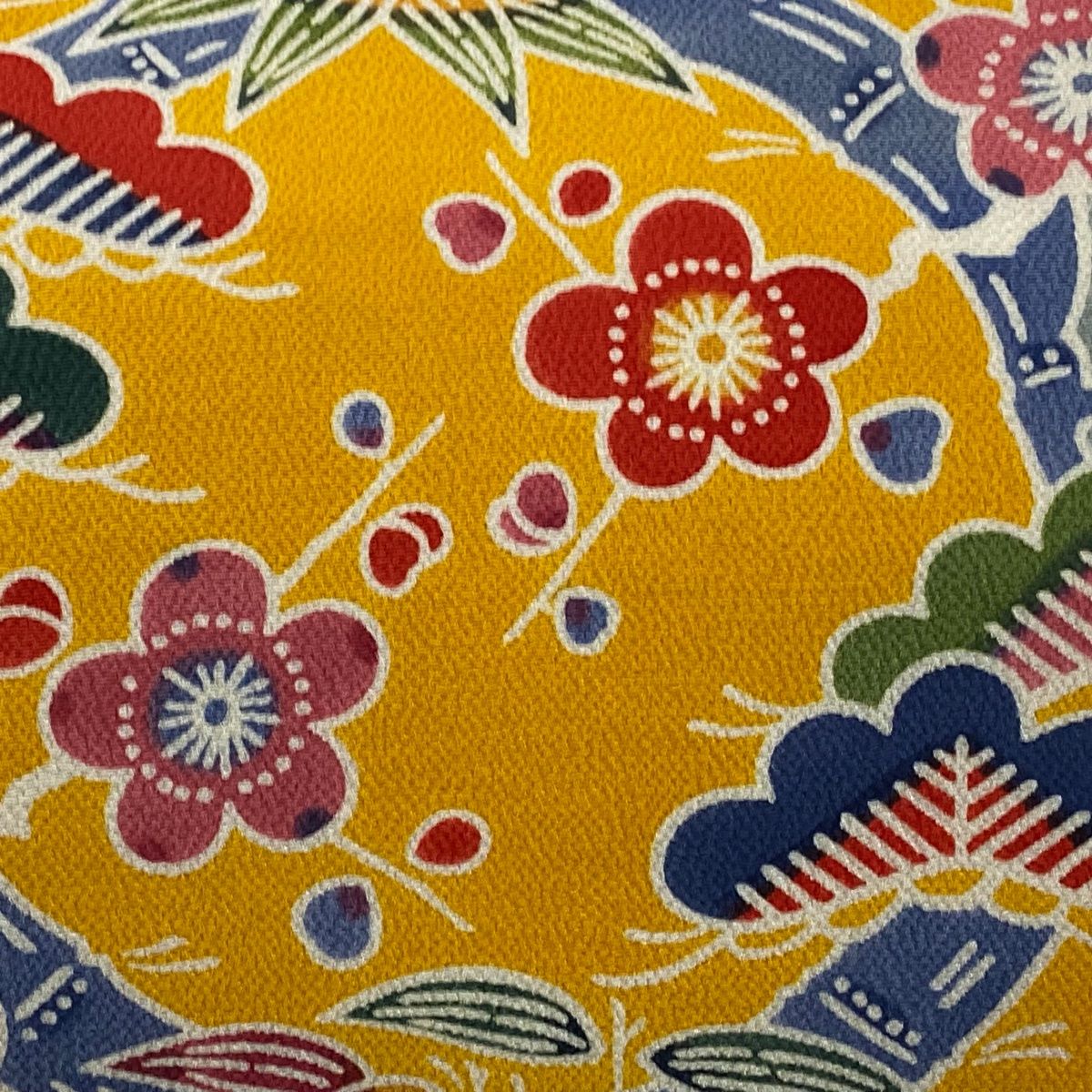 名古屋帯 秀品 松竹梅 縮緬 黄色 正絹