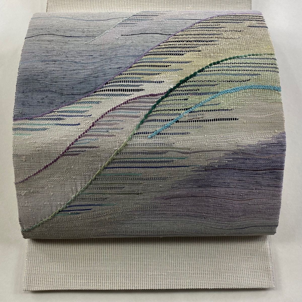 袋帯 秀品 山並み 霞 薄紫 お太鼓柄 正絹