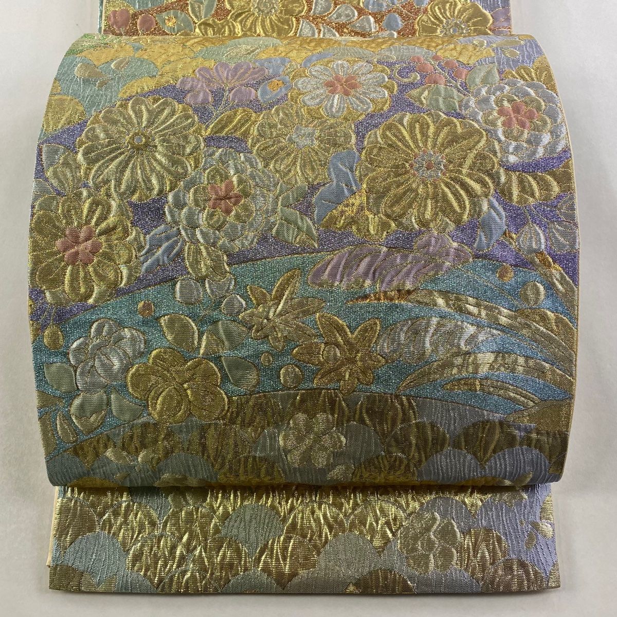 袋帯 秀品 辻が花柄 金銀糸 ラメ箔 金色 六通 正絹