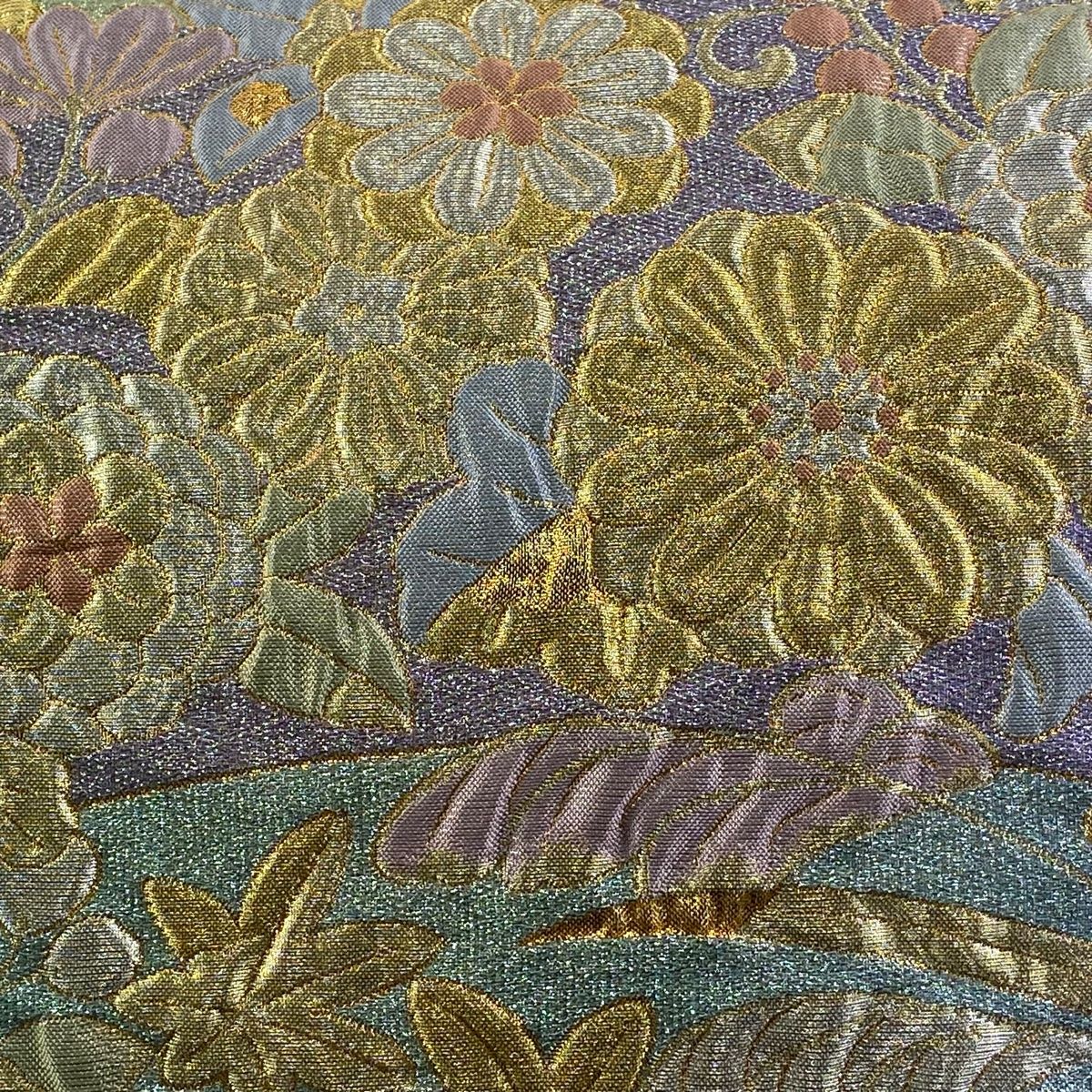 袋帯 秀品 辻が花柄 金銀糸 ラメ箔 金色 六通 正絹