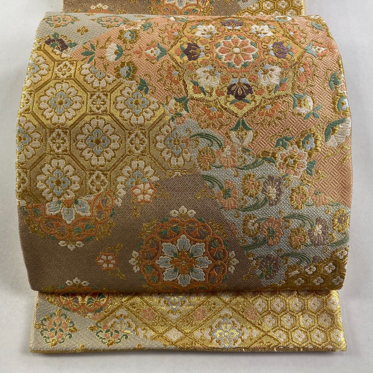 袋帯 秀品 華文 蜀江華文 薄ピンク 六通 正絹