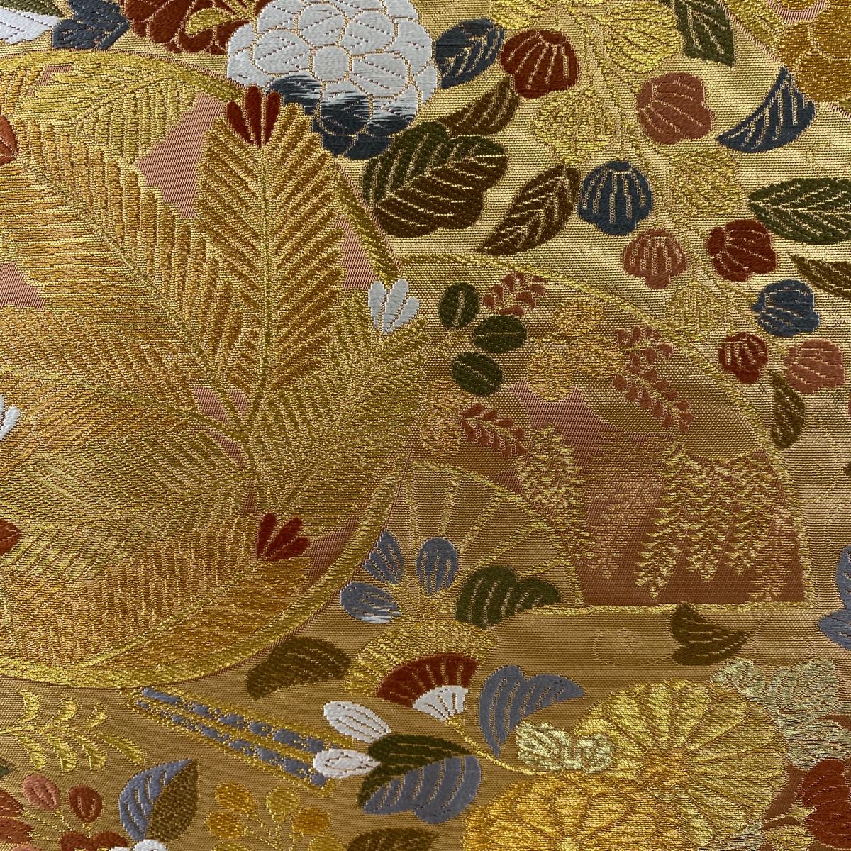 袋帯 秀品 花丸紋 松梅 唐織 箔 金色 六通 正絹